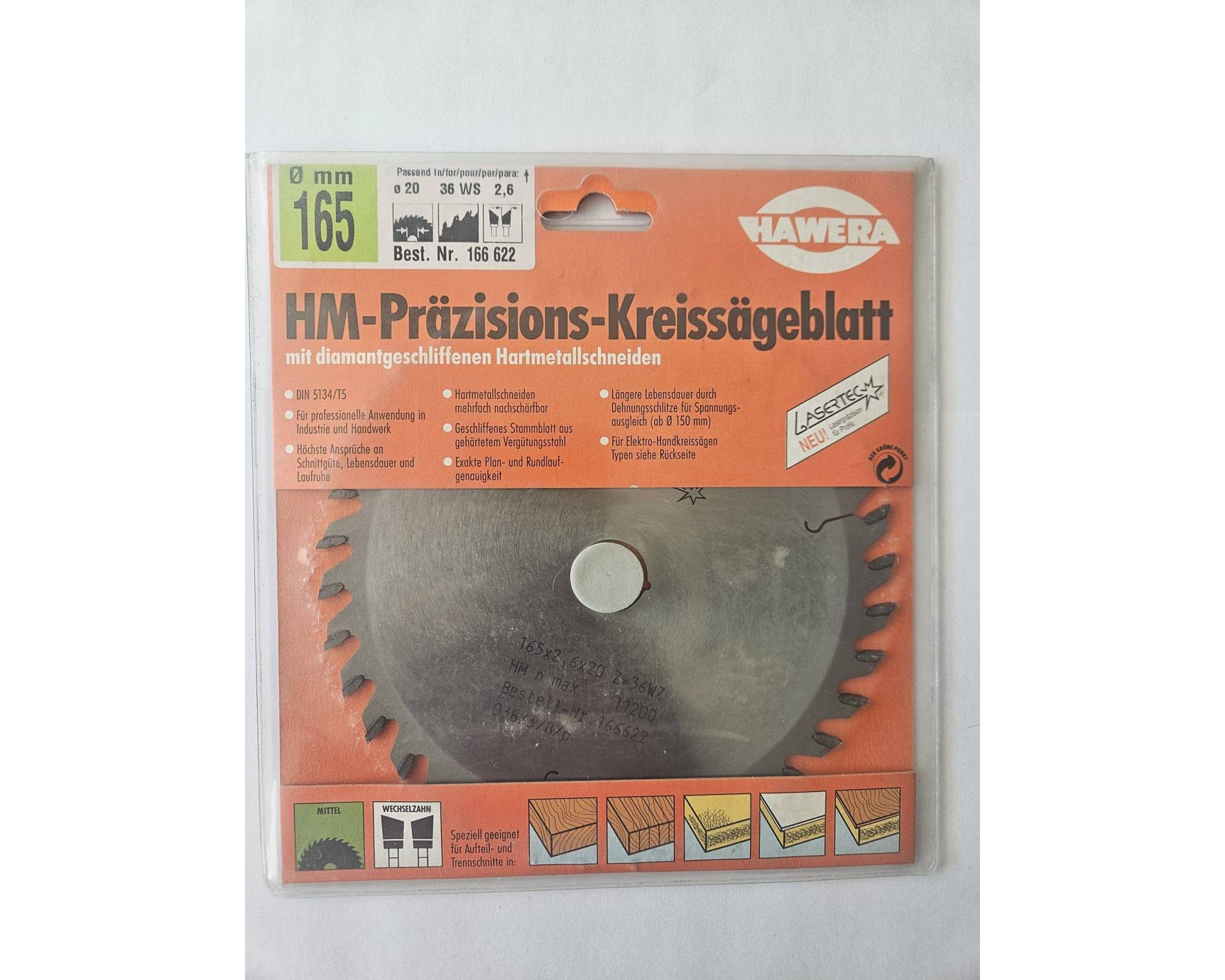 Tarcza pilarska HM Hawera 165 x 20 mm 36Z