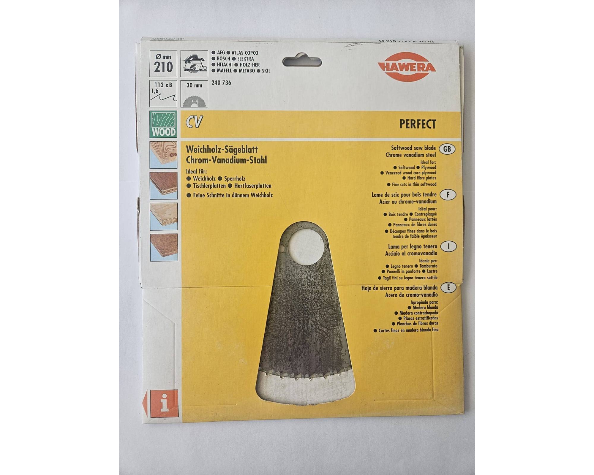 Tarcza pilarska CV Hawera Perfect do drewna miękkiego 210 x 30 mm 112Z
