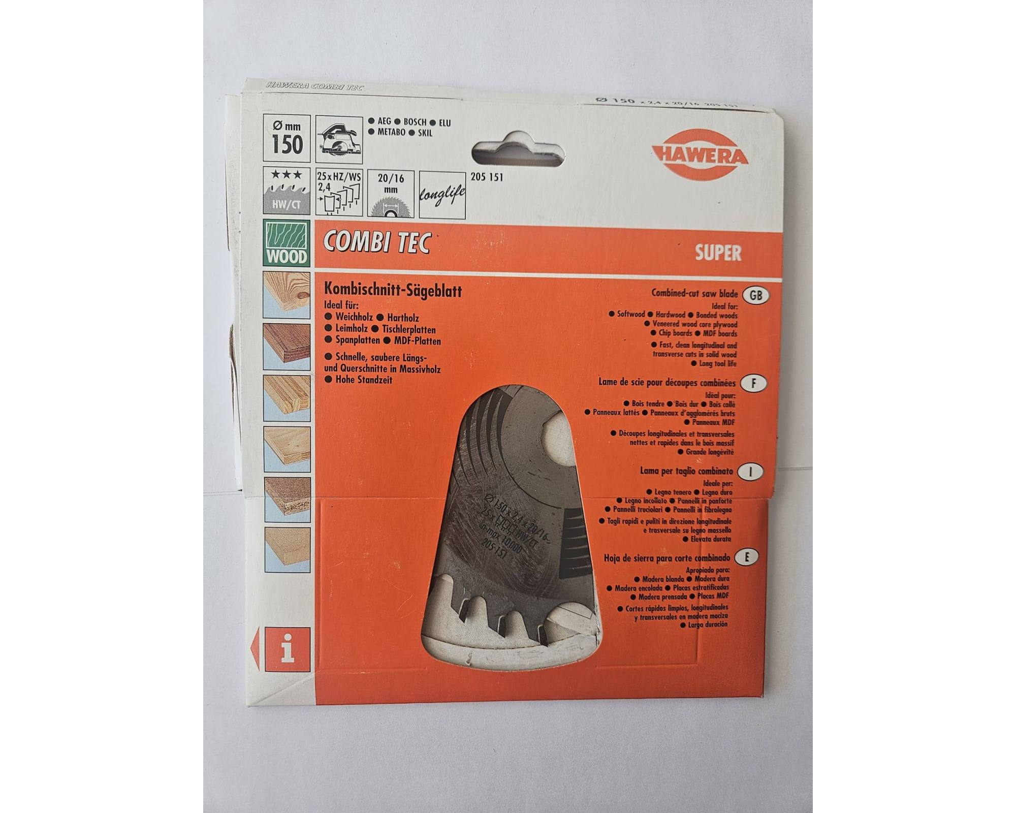 Tarcza pilarska HW/CT Hawera Combi Tec Super 150 x 20/16 mm 25Z