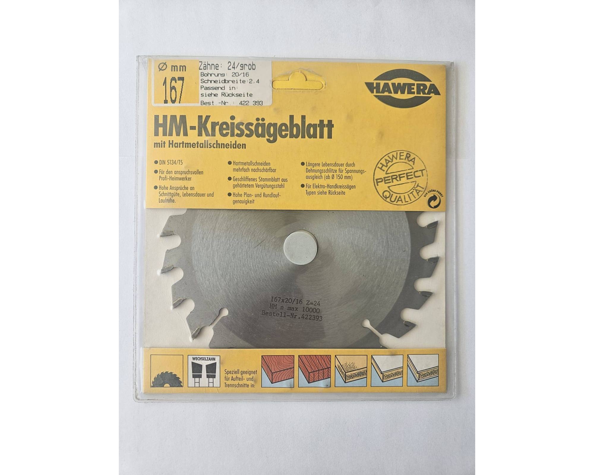 Tarcza pilarska HM Hawera 167 x 20/16 mm 24Z