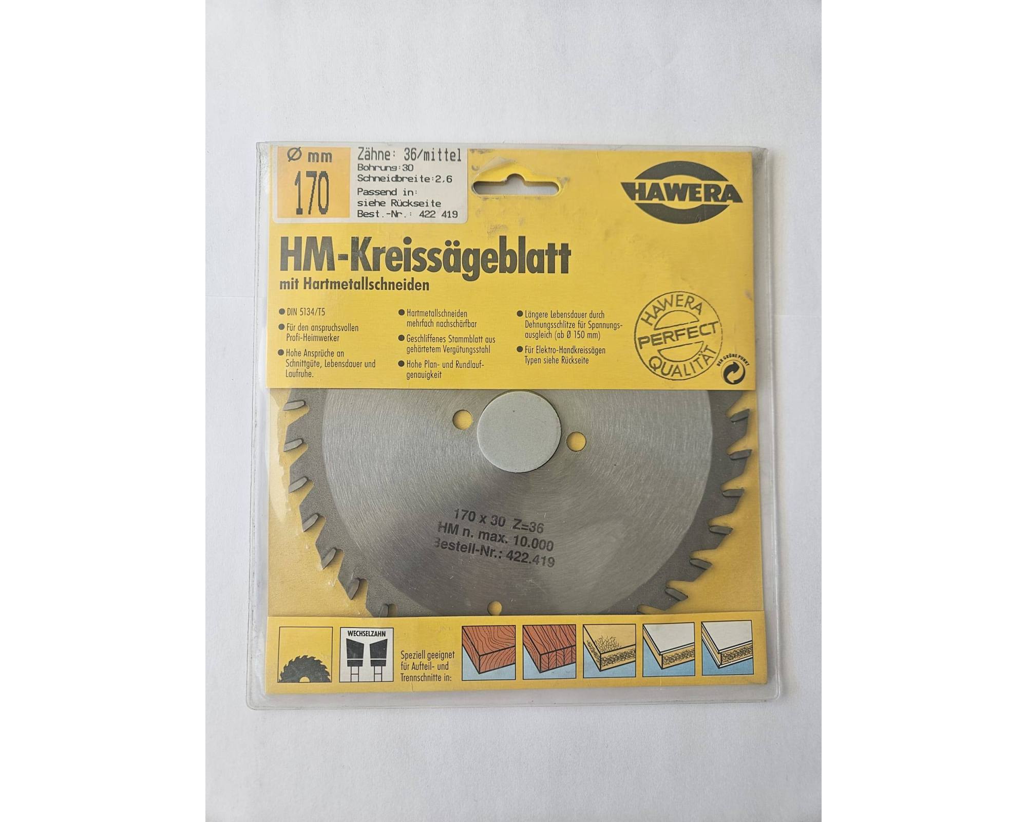 Tarcza pilarska HM Hawera 170 x 30 mm 36Z