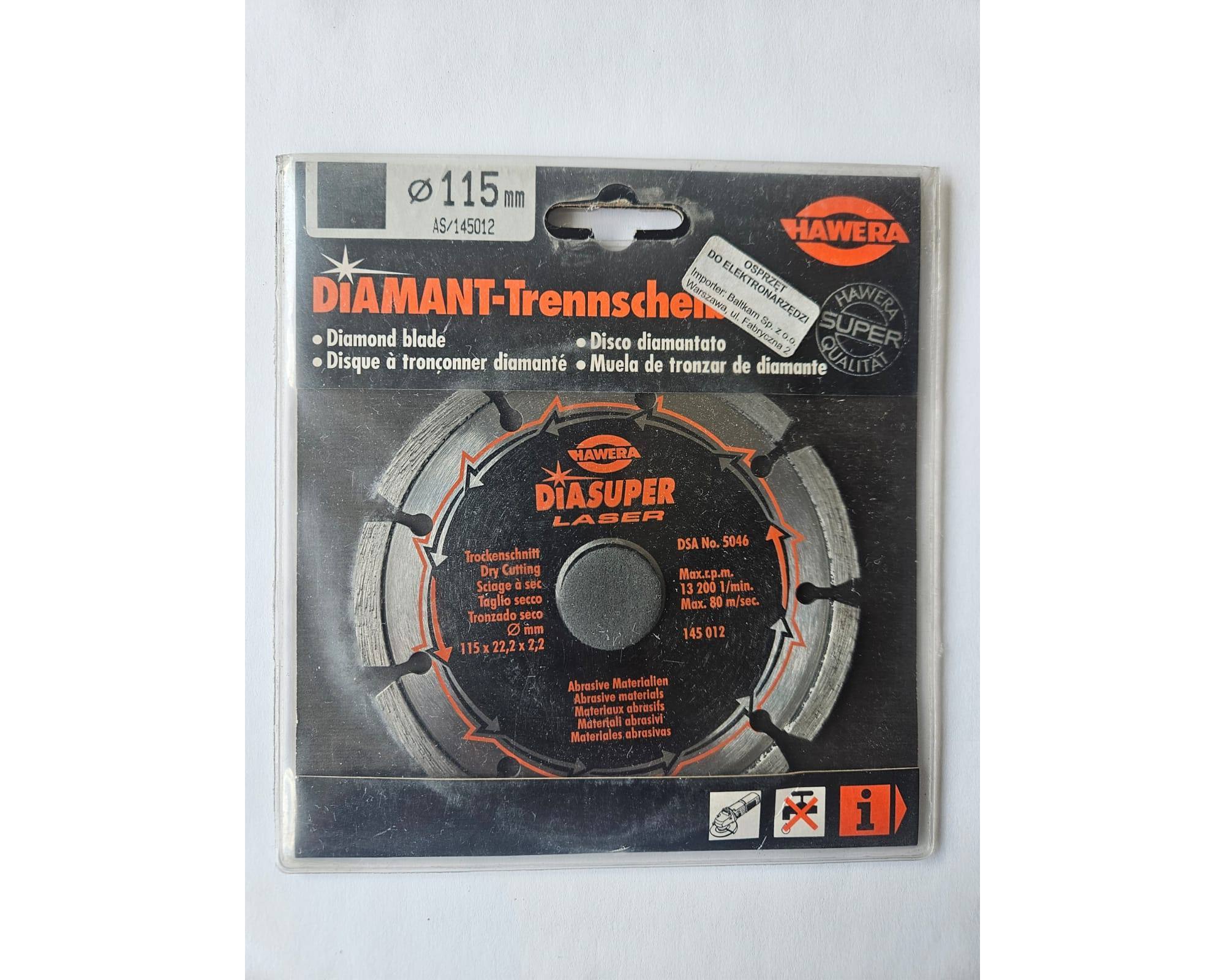 Tarcza diamentowa Hawera AS Super do ścierających materiałów 115 x 22,2 mm