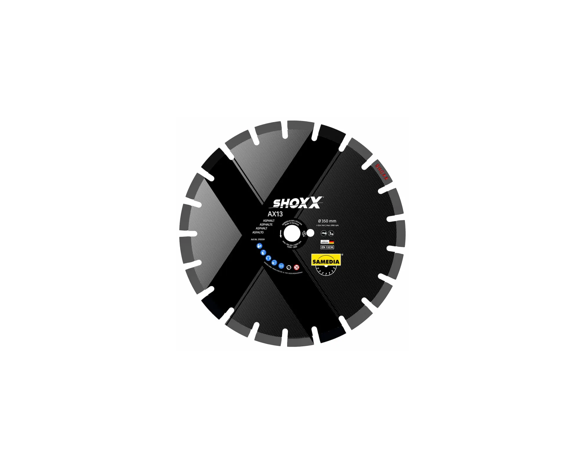 Tarcza diamentowa Samedia AX13 do cięcia cegły i kamienia 350 mm x 25,4 mm x 3,0 mm x 21 seg.
