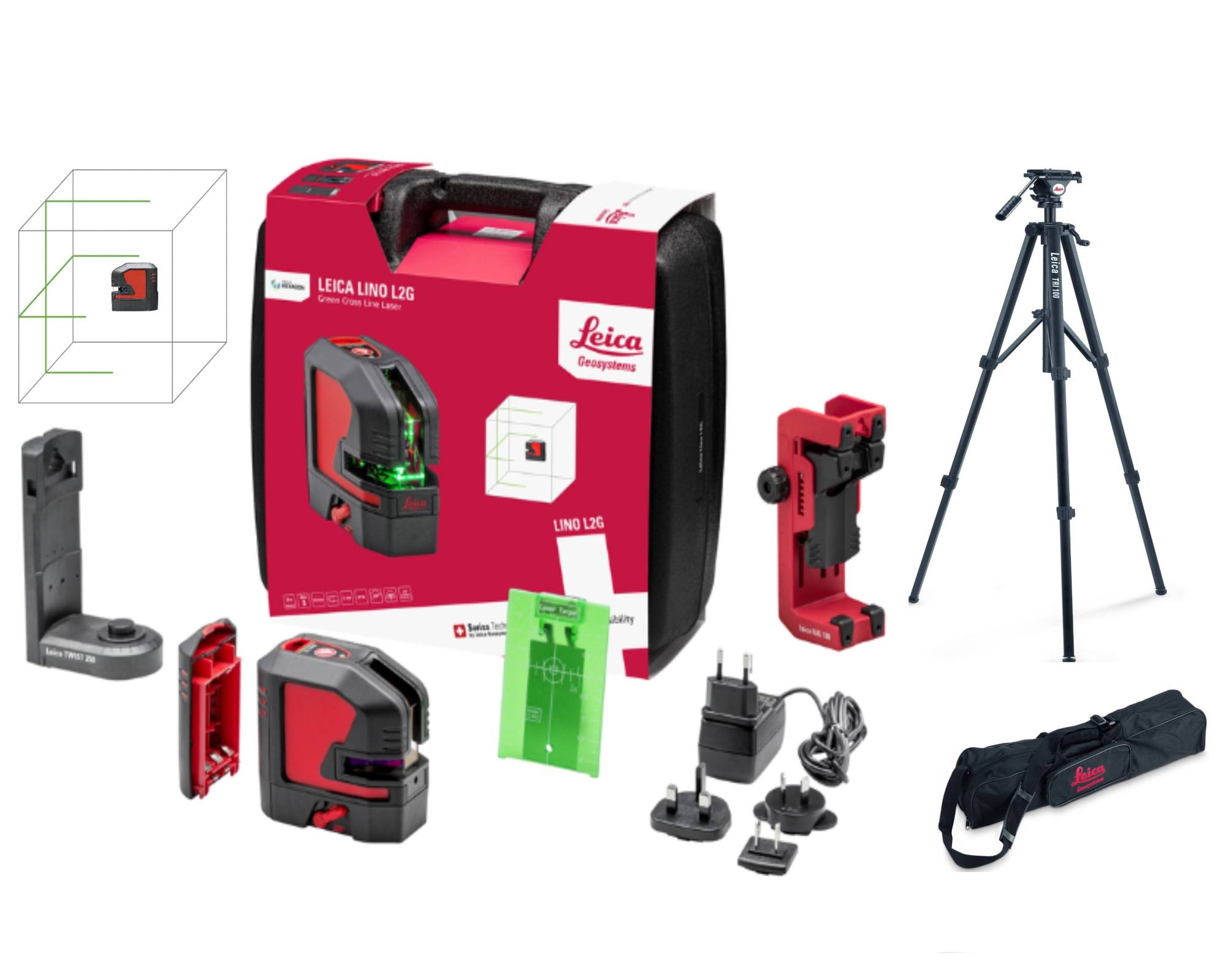 Laser krzyżowy Lino L2G (wiązka zielona)-ZESTAW 2