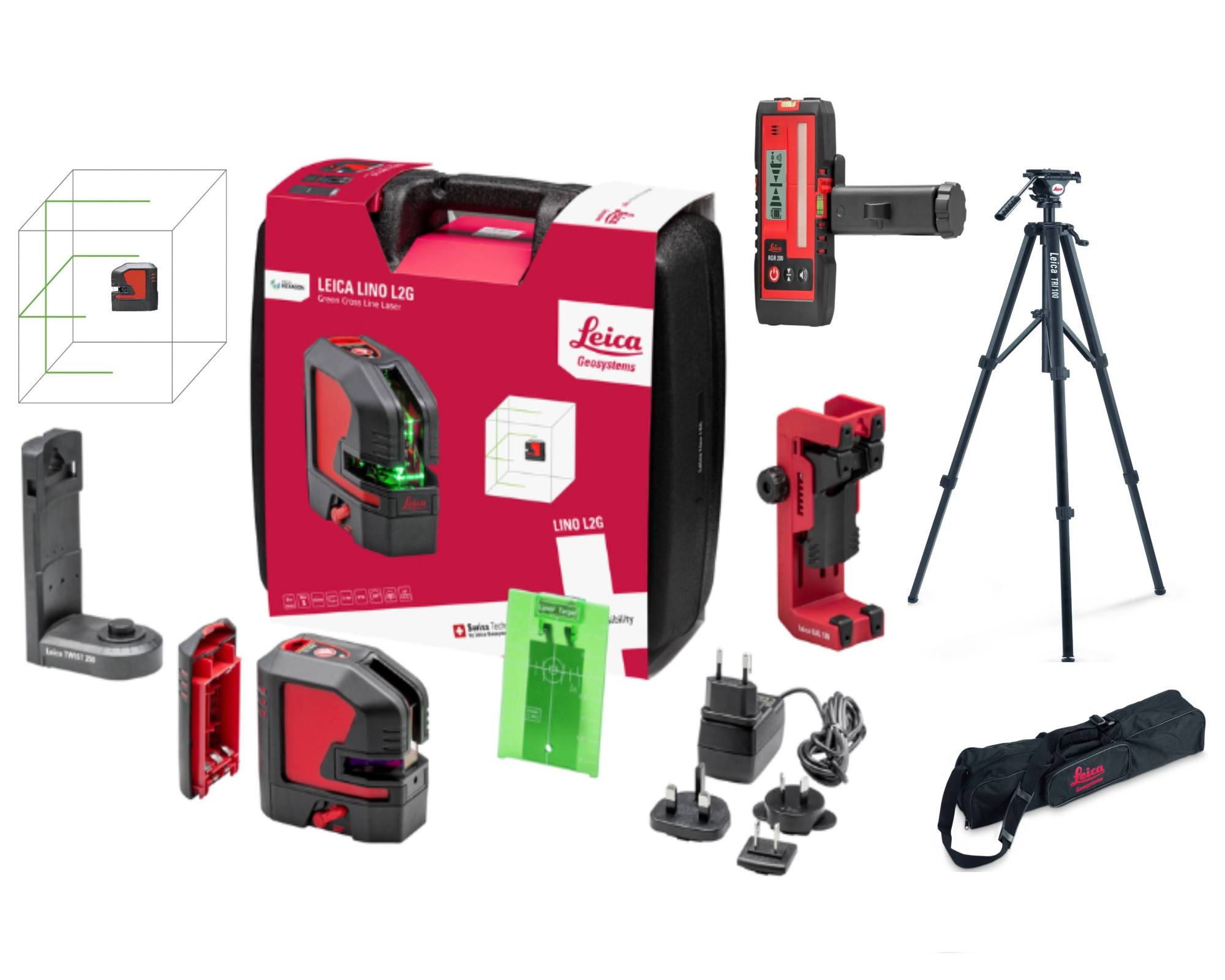 Laser krzyżowy Lino L2G (wiązka zielona)-ZESTAW 3