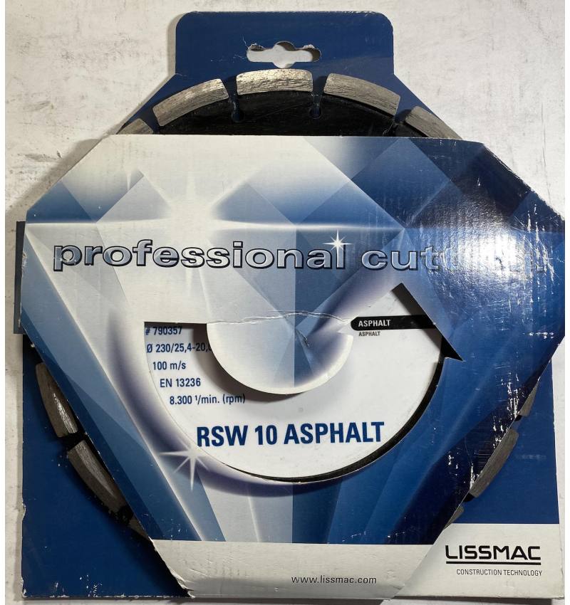 Lissmac, tarcza RSW 10 frezująca do asfaltu Śr. 230 mm Mocowania: 25,4-20,0 mm Segementy: 10 mm Il. Seg: 14