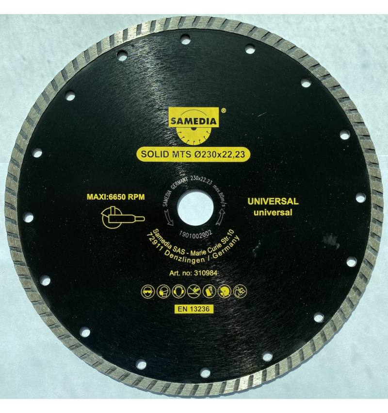 Samedia, tarcza diamentowa uniwersalna TURBO 230 mm x 22,2 mm 3 mm x 7 mm